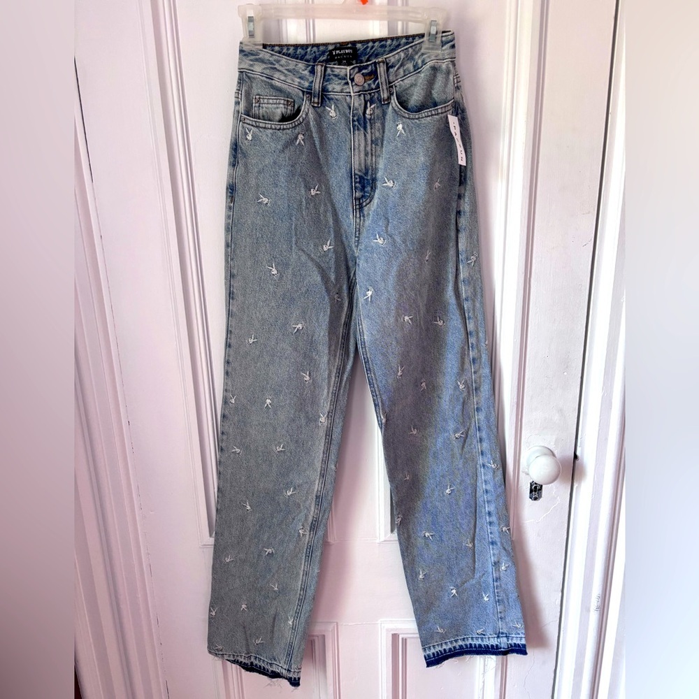 PAC Sun X Playboy NWT Raining Bunnies Embroidered 90’s High Rise Boyfriend S24